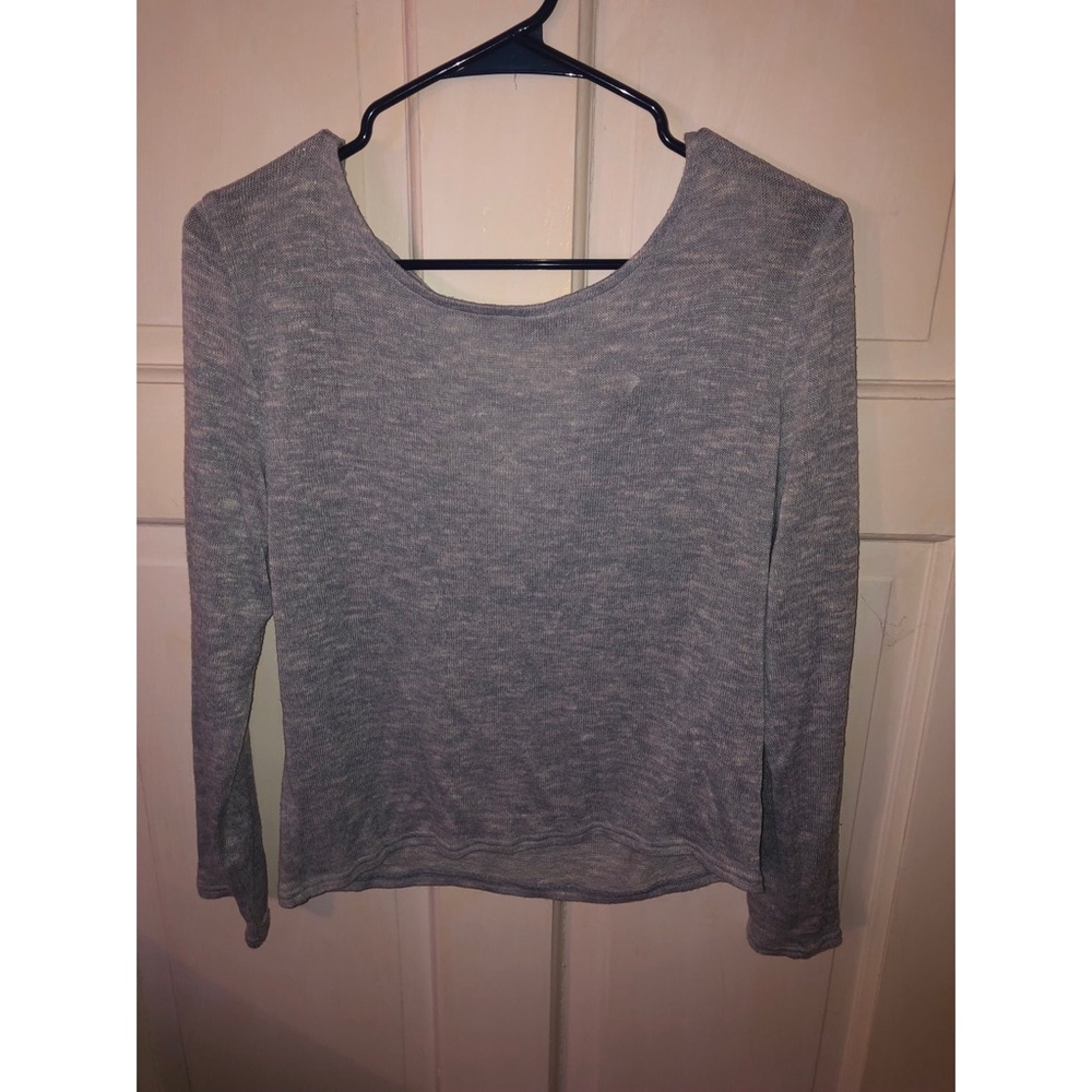 Light blue knit long sleeved cross caged back